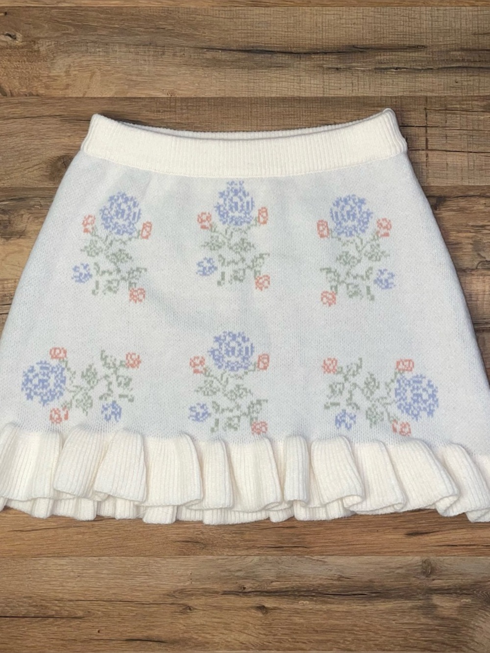Mable Claire Floral Knit Ruffle Sweater Skirt